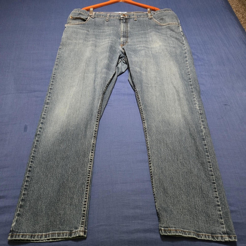 Wrangler Jeans Mens 46x32 Blue Relaxed Straight Denim Stretch Medium Wash Casual